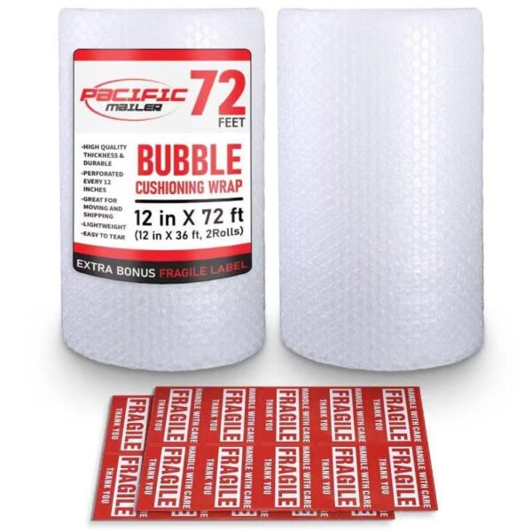Bubble Cushioning Wrap Pacific Mailer 516 Inch x 12 Inch x 72Feet Total 2 Rolls of 36 Feet Bubble Cushioning Wrap for Packing Moving Supplies Perforated Every 12 0 belly baby and beyond