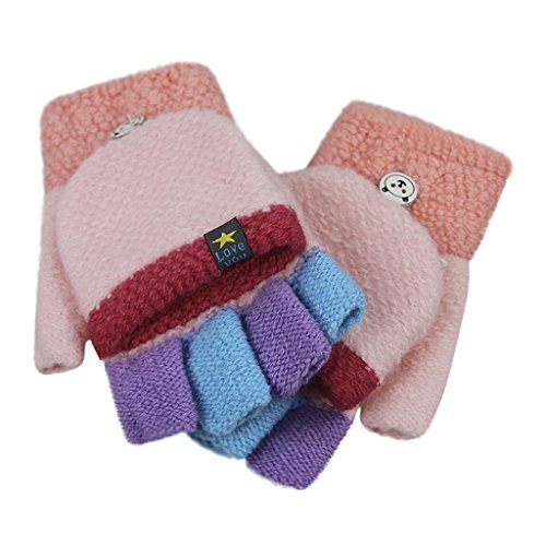 Cartoon Convertible Flip Top Gloves Toddler Kids Winter Wool Knit Fingerless Gloves with Mitten Cover for Girls Boys 2 15 Yrs 0 belly baby and beyond