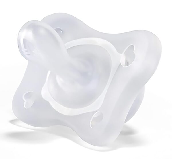 Chicco PhysioForma 100 Soft Silicone Mini One Piece Pacifier for Babies Aged 0 2 Months BPA Latex Free Reusable Sterilizing Case Clear 2pk 0 1 belly baby and beyond