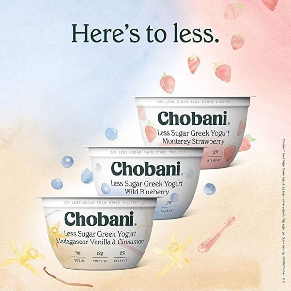 Chobani Less Sugar Low Fat Greek Yogurt Madagascar Vanilla Cinnamon 53oz 4 pk 0 4 belly baby and beyond