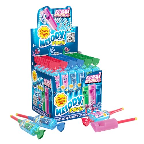 Chupa Chups Melody Pop Halloween Trick or Treat Candy Variety Pack Assorted Flavors Whistle Lollipops Individually Wrapped Candy 30 Count Showbox Case 0 belly baby and beyond