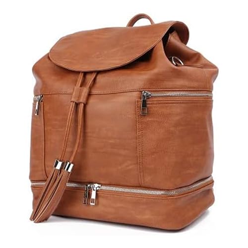 Citi Collective Journey Vintage Tan Leather Diaper Bag Backpack Elegant Multifunctional Travel Diaper Bag with Stroller Straps Insulated Bottle Pockets 0 belly baby and beyond