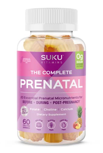 Complete Prenatal Enriched with Calcium Vitamin K2 Vitamin B12 and More Gummies Easy to Chew Non GMO Gluten Sugar Free Pineapple Peach Flavored Gummy Vitamins 60 Count 0 belly baby and beyond