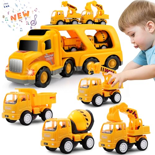 Construction Truck Toddler Toys Car Toys for 1 2 3 4 Year Old Boy 5 in 1 Carrier Toys for Kids Age 1 3 2 4 18 Months 2 Year Old Boy Christmas Birthday Gifts 0 belly baby and beyond