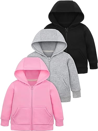 Cooraby 3 Pieces Baby and Toddler Girls Fleece Full Zip Hoodies Lightweight Jacket with Pockets Winter Coat for Baby Girls 0 belly baby and beyond