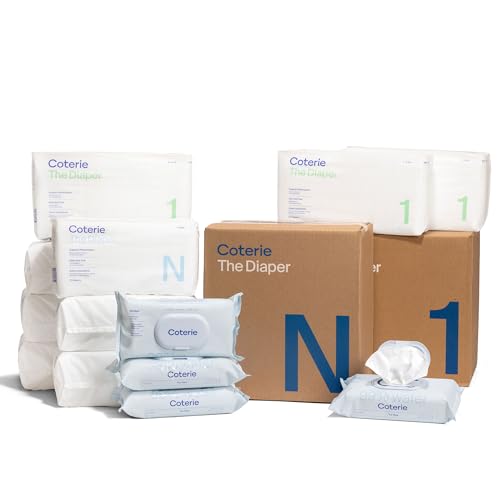Coterie Baby Diapers Wipes Baby Kit Size 1 198 Count Size Newborn 93 Count 4 Wipe Packs 224 Wipes Made with Plant Based Fibers Hypoallergenic Designed for Sensitive Skin Clean Ingredients 0 belly baby and beyond