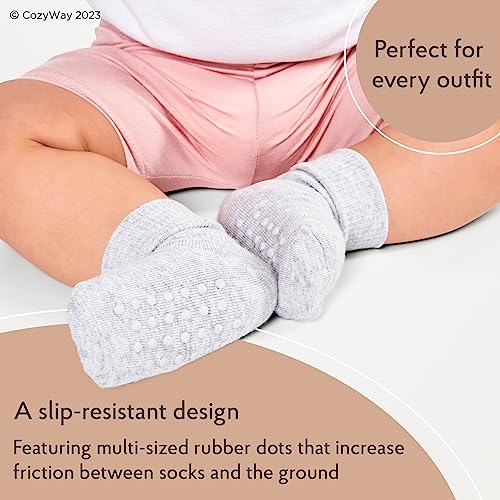 CozyWay Non Slip Baby and Toddler Ankle Socks with Grips Low Cut Socks for Girls and Boys with Grippers 0 1 belly baby and beyond
