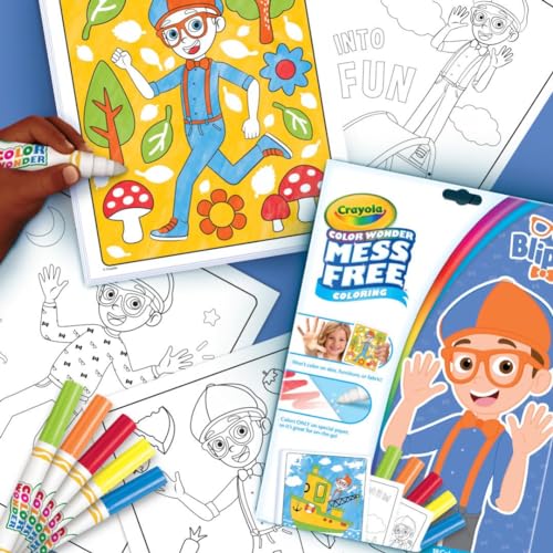 Crayola Color Wonder Blippi Mess Free Coloring 18 Coloring Pages 5 Markers Toddler Travel Activity Gift for Kids 3 0 3 belly baby and beyond
