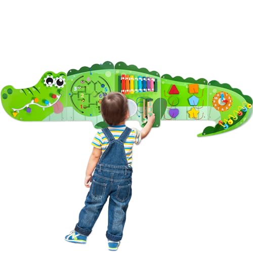 Crocodile Activity Wall Panels 9 in 1 Wall Mounted Wooden Sensory Wall Panel for Kids Educational Busy Board Montessori Wall Toys Toddler Playroom Bedroom Decor Daycare Furniture 0 belly baby and beyond