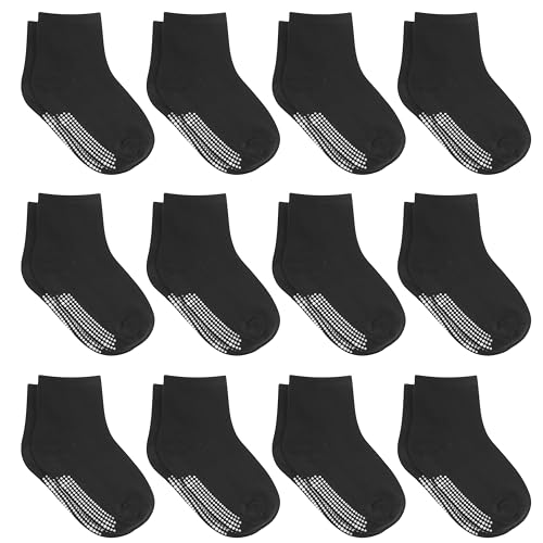 Debra Weitzner 12 Pairs Non Slip Toddler Socks With Grips for Baby Boys and Girls Anti Slip Crew Socks for Infants and Kids 0 belly baby and beyond