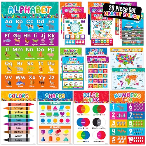 Decorably 20 Vibrant Educational Posters for Toddlers 1 3 11x17in Classroom Posters Preschool Posters Toddler Educational Posters for Kindergarten Classroom Posters Alphabet Poster for Toddlers 0 belly baby and beyond