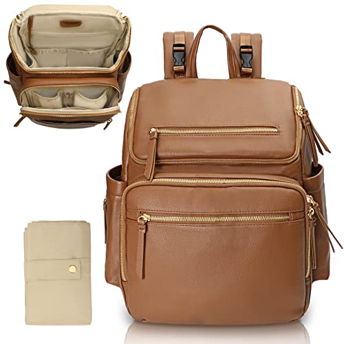 Diaper Bag Backpack Baby Diaper Bag Leather with 17 Diaper Bag Organizing PouchesChanging PadStroller Straps4 Insulated PocketsBrown 0 belly baby and beyond