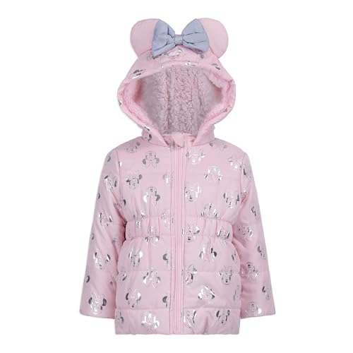 Disney Minnie Mouse Girls Puffer Jacket with Ears and Bow for Toddlers Little Kids and Big Kids 0 belly baby and beyond