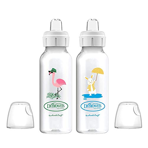 Dr Browns Milestones Narrow Sippy Bottle 100 Silicone Soft Sippy Spout 8oz250mL Flamingo Bunny 6m 0 belly baby and beyond