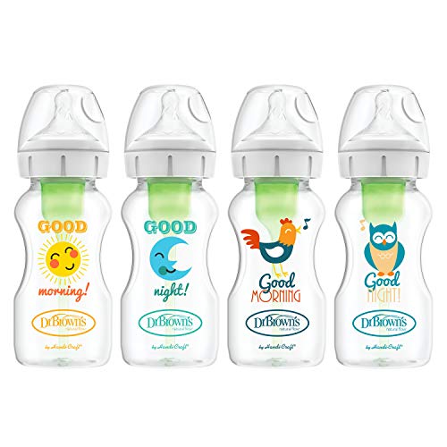 Dr Browns Natural Flow Anti Colic Options Wide Baby Bottles 9 oz270ml with Level 1 Slow Flow Nipple 4 Pack Good MorningGood Night Gift Set 0 belly baby and beyond