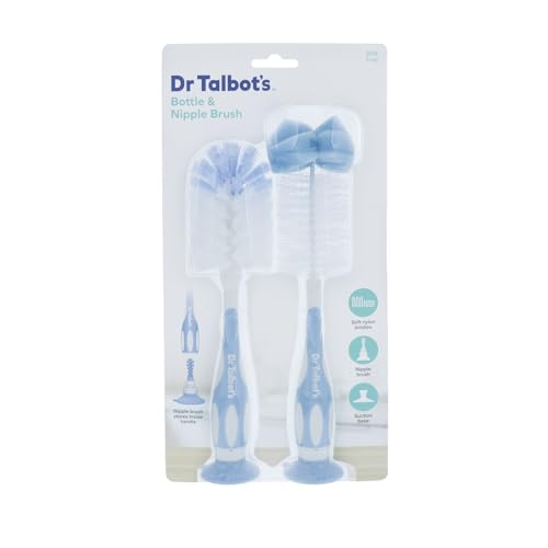 Dr Talbots Bottle and Nipple Brush Soft Nylon Bristles Sponge Top Handle with Suction Base 2 Pack Blue 0 belly baby and beyond