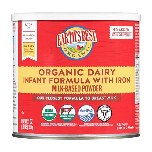 Earths Best Organic Baby Formula for Babies 0 12 Months Powdered Dairy Infant Formula with Iron Omega 3 DHA and Omega 6 ARA 21 oz Formula Container 0 belly baby and beyond