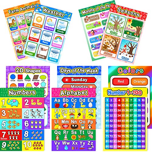 Educational Preschool Poster for Toddler and Kid with Glue Point Dot for Nursery Homeschool Kindergarten Classroom Teach Numbers Alphabet Colors Days and More 16 x 11 Inch 10 Pieces Style B 0 belly baby and beyond