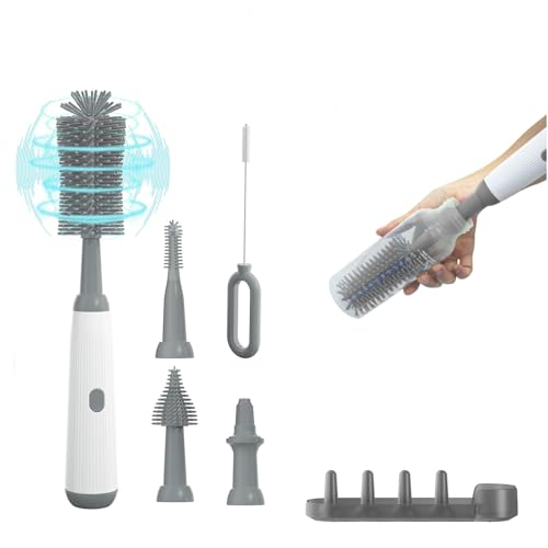 Electric Baby Bottle Brush Cleaner with Extended Handle Drying Holder Baby Bottle Brush Set with Silicone BottleNippleCreviceBrushStraw CleanerLifesaver Automatic Bottle CleanerGray 0 belly baby and beyond