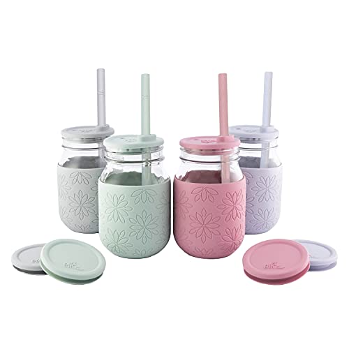 Elk and Friends 16 oz Mason Jar Cups with Silicone Lids Silicone Straws Pint Glass Jars Smoothie Cups Drinking Glasses Oats Container Food Storage 4 Pack Multiple Color Options 0 belly baby and beyond