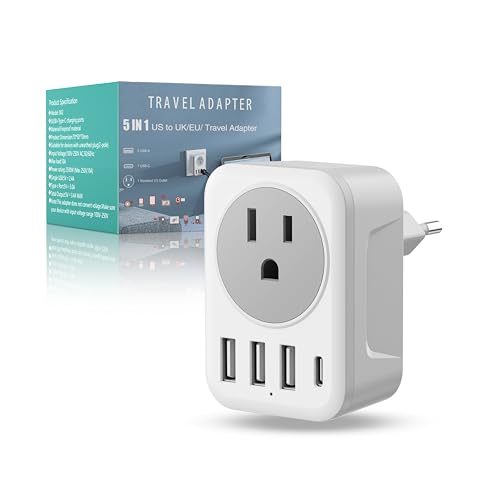 European Travel Plug Adapter International Travel Adapter with Fast Charing 4 USB Ports 5 in 1 Type C Power Adapter for US to Most of Europe Iceland Spain Italy France Germany 0 belly baby and beyond