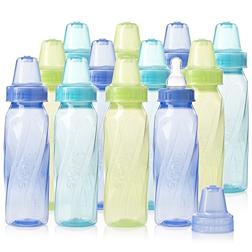 Evenflo Feeding Classic Tinted Plastic Standard Neck Bottles for Baby Infant and Newborn TealGreenBlue 8 Ounce Pack of 12 0 belly baby and beyond