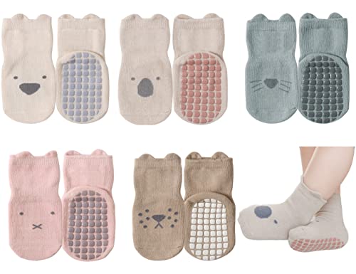 Exegawe Toddler Non Slip Socks Cute Baby Socks with Grips Crew Socks 5 Pairs 0 belly baby and beyond