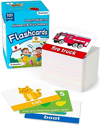 Exorany 101 Toddler Flash Cards Objects Numbers Games Preschool Kindergarten Toddler Learning Activities Flash Cards for Toddlers 1 2 2 4 Years Learning Educational Toys for 1 2 3 Year Old 0 belly baby and beyond