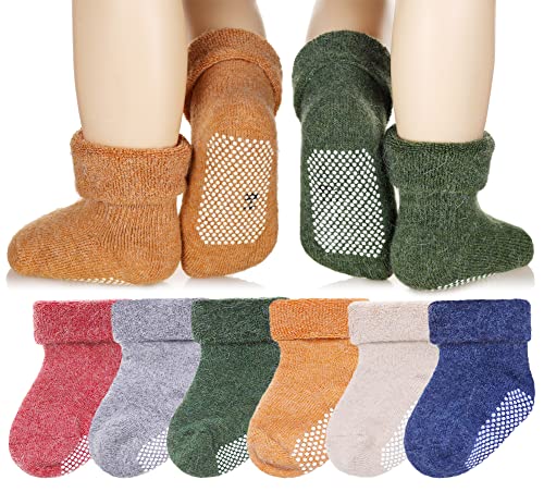 Eyean Baby Wool Grip Sock Soft Winter Warm Thick Non Slip Toddler Boy Girls Crew Socks For Children 6 Pairs 0 belly baby and beyond
