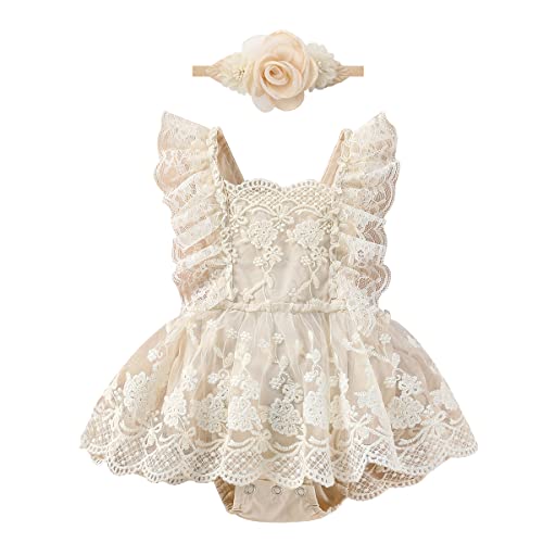 FYMNSI Newborn Baby Girl 1st Birthday Outfit Floral Lace Tulle Romper Tutu Dress Cake Smash Princess Boho Clothes Photo Shoot 0 belly baby and beyond