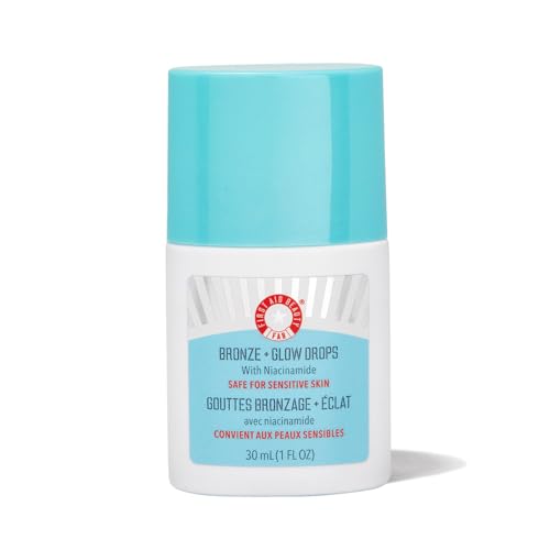 First Aid Beauty Bronze Glow Drops with Niacinamide Face Serum Helps Give an Instant Glow Visibly Even Skin Tone Blur Pores Safe for Sensitive Skin 1 oz 0 belly baby and beyond