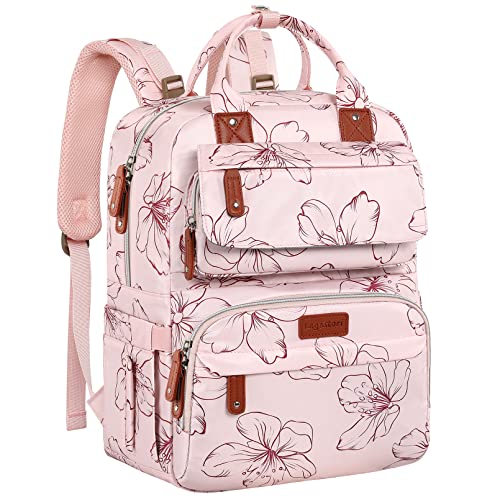 Floral Printed Diaper Backpack for Moms Large Pink Bag with Insulated Pockets and Stroller Straps for Baby Girls 0 belly baby and beyond
