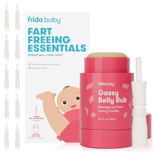 Frida Baby Fart Freeing Essentials Instant Baby Gas and Colic Relief Includes Windi Gas Passer and Gassy Belly Rub for Safe Natural Relief for Infants and Babies 0 belly baby and beyond