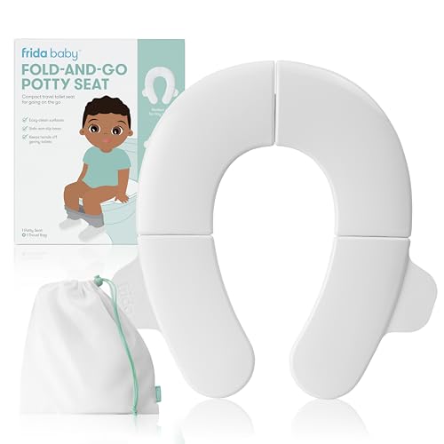 Frida Baby Fold and Go Potty Seat for Toilet Foldable Travel Potty Seat for Toddler Fits Round Oval Toilets Non Slip Base Handles Includes Free Travel Bag 0 belly baby and beyond
