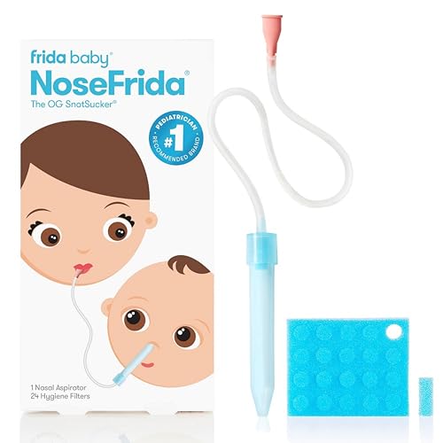 Frida Baby NoseFrida SnotSucker Nasal Aspirator for Baby Baby Nose Sucker with 24 Extra Hygiene Filters Baby Congestion Relief FSAHSA Eligible 0 belly baby and beyond