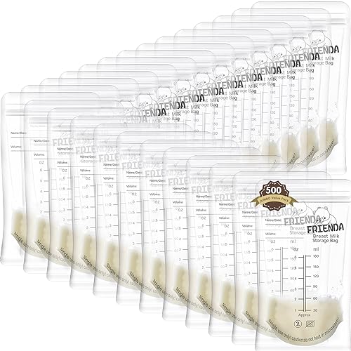Frienda 500 Count Breastmilk Storage Bags 6 oz Breast Milk Bags for Freezing Self Standing Breast Milk Storing Bags for Breastmilk Leak Proof Double Zipper Seal Breastfeeding Storage Container 0 belly baby and beyond