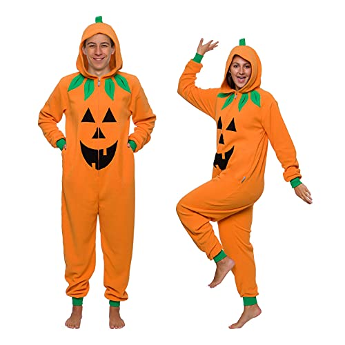 Funziez Slim Pumpkin Adult Onesie Jack O Lantern Halloween Costume One Piece Cosplay Suit for Adults Women and Men 0 belly baby and beyond