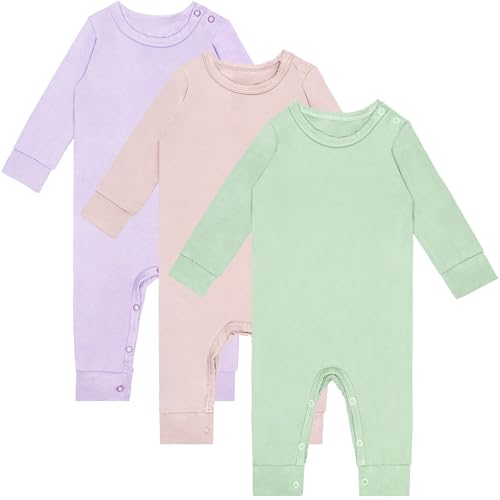 GUISBY Baby Footless Romper Rayon of Bamboo Long Sleeve with Snap Closure Pajamas Sleepers Pack of 3 0 belly baby and beyond