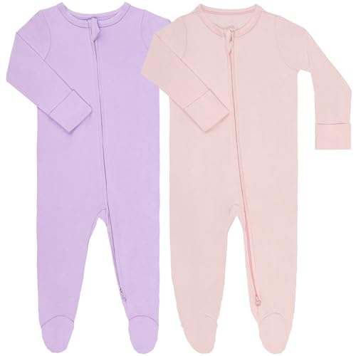 GUISBY Footed Long Sleeve Baby Pajamas with Zipper Cotton Infant Sleepers 0 belly baby and beyond