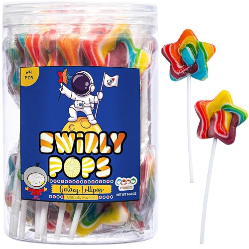 Galaxy Star Rainbow Lollipops Individually Wrapped Bursting with Fruity Flavor Great Swirl Lollipops for Kids Birthday Parties Space Candy Party Favors and Cake Toppers By 4YoreElves Pack of 24 0 belly baby and beyond