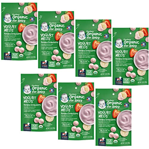 Gerber Baby Snacks Organic Yogurt Melts Banana Strawberry 1 Ounce Pack of 7 0 belly baby and beyond
