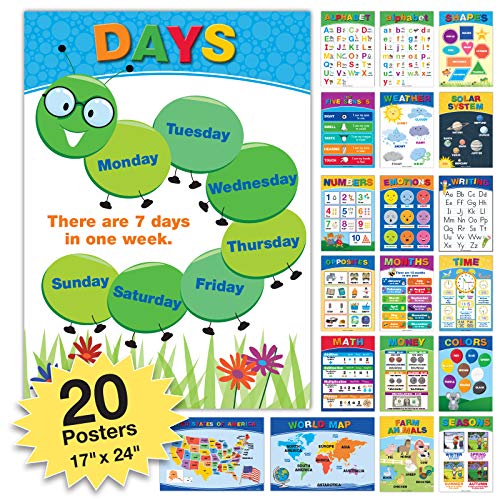Global Printed Products 20 Extra Large Educational Poster For Kids 24x17 Double Sided EnglishSpanish Alphabet Color Letter Numbers Shapes Months Days Weather Time Animals Solar System Seasons Map 0 belly baby and beyond