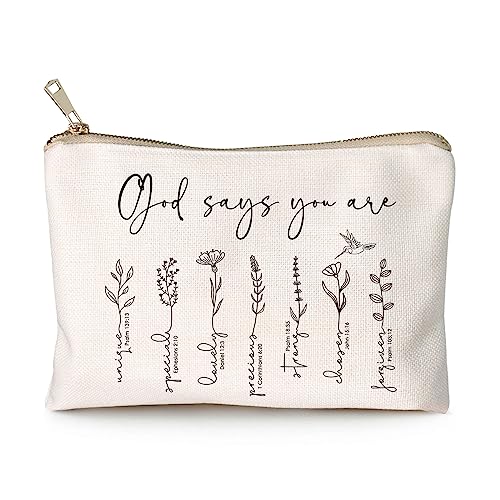 God Says You Are Cosmetic Bag Christian Makeup Bag Bible Verse Floral Bible Verse Makeup Case for Women Inspirational Cosmetic Bag Sister Gifts Affirmations Gifts God says you are 0 belly baby and beyond