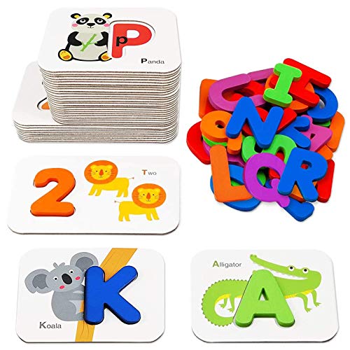 Gojmzo Number and Alphabet Flash Cards for Toddlers 3 5 Years ABC Montessori Educational Toys Gifts for 3 4 5 Year Old Preschool Learning Activities Wooden Letters Animal Flashcards Puzzle Game 0 belly baby and beyond