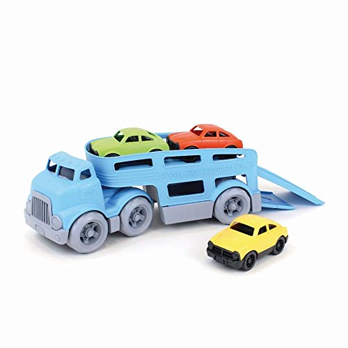 Green Toys Car Carrier Blue Pretend Play Motor Skills Kids Toy Vehicle No BPA phthalates PVC Dishwasher Safe Recycled Plastic Made in USA 4 Piece Set 0 belly baby and beyond