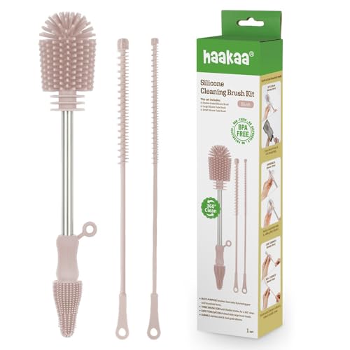 Haakaa Silicone Cleaning Brush Kit Household Cleaning Brushes for Bottles and Crevices Food Grade Silicone Dishwasher Safe Kit Blush 0 belly baby and beyond