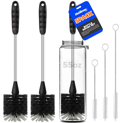 Holikme 5 Pack Bottle Brush Cleaner Set 14 Long Handle Stainless Steel Bottle Cleaner Brush 3 Straw Brushes Bottle Cleaning Brush for Water Bottle Cups Baby Bottle Straws BlackGrey 0 belly baby and beyond