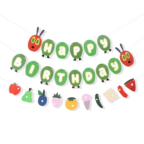 Hungry Caterpillar Happy Birthday Banner Caterpillar Themed Birthday Party DecorationsHungry Caterpillar Birthday Fruit GarlandCaterpillar Cake Smash Party DecorFirst Birthday Photo Props 0 belly baby and beyond