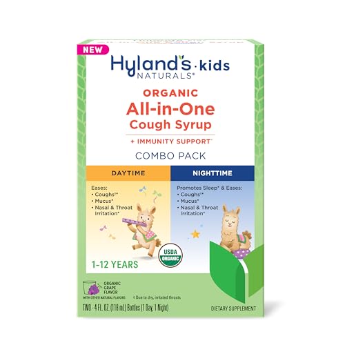Hylands Kids Organic All in One Grape Cough Syrup Day Night Eases Cough Mucus Symptoms Promotes Sleep Organic Grape 8 Fl Oz Two 4 Ounce Bottles 0 belly baby and beyond