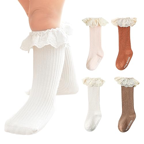 Infant Frilly Baby Girls Knee High Socks Newborn Thigh Lace Ruffle Long Socks Toddler Tights Stockings 6 12 Months 0 belly baby and beyond